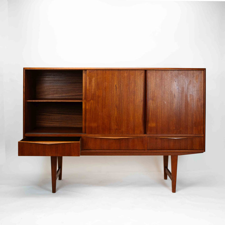 Dänisches Teak Highboard von E.W. Bach für Sejling Skabe, rechte Seite geöffnet
