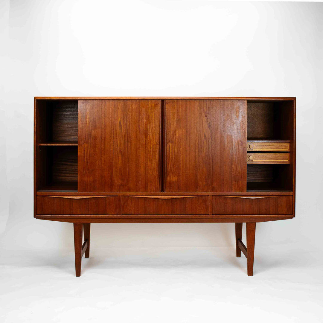 Dänisches Teak Highboard von E.W. Bach für Sejling Skabe, rechte und linke Seite geöffnet