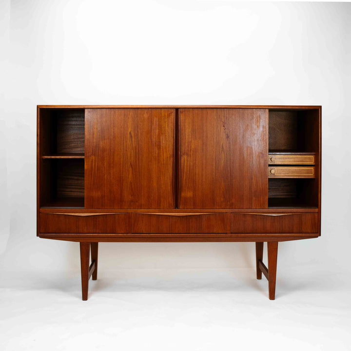 Dänisches Teak Highboard von E.W. Bach für Sejling Skabe, rechte und linke Seite geöffnet