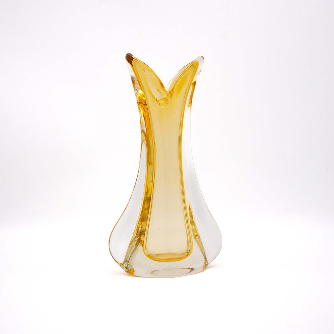 Vintage Gelbe Murano Sommerso Vase, leicht schräg stehend