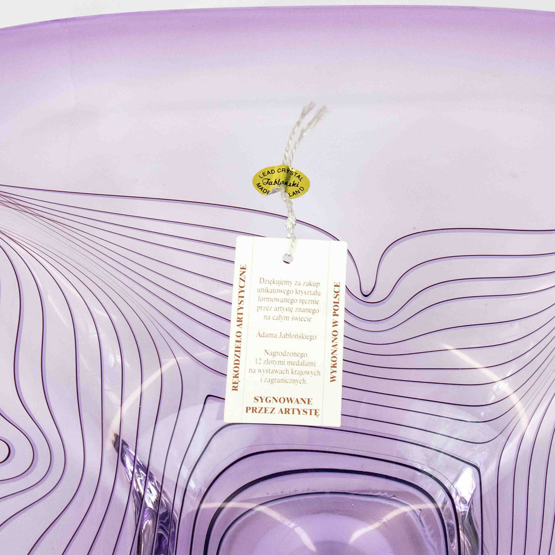 Vintage Große Neodymium Glas Schale von Adam Jablonski, Detailansicht Etikett