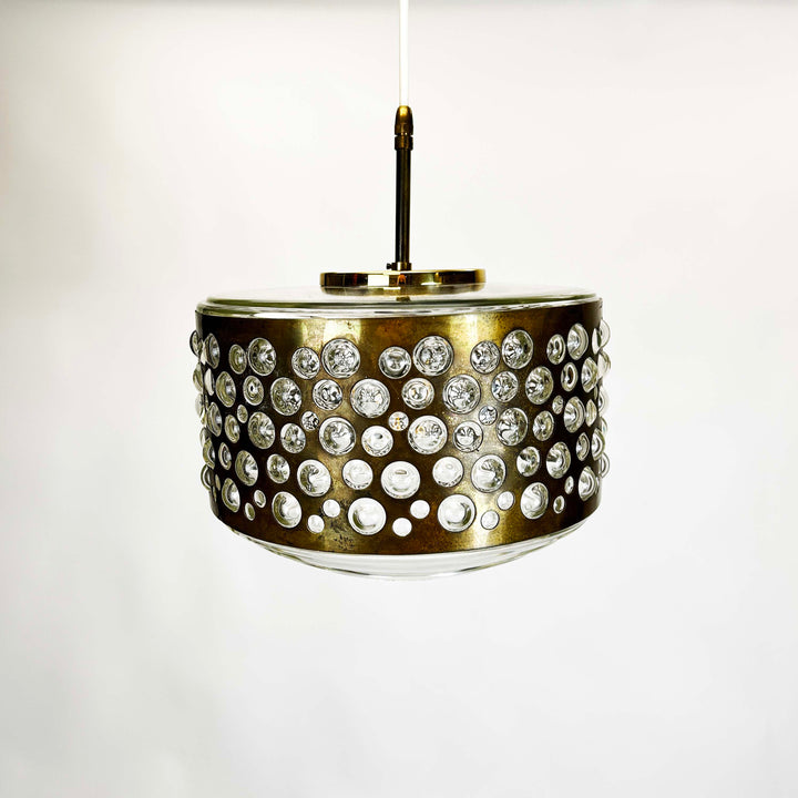 Vintage Große Pendelleuchte mit Messing und Glas von Rupert Nikoll, Detailansicht Lampenschirm