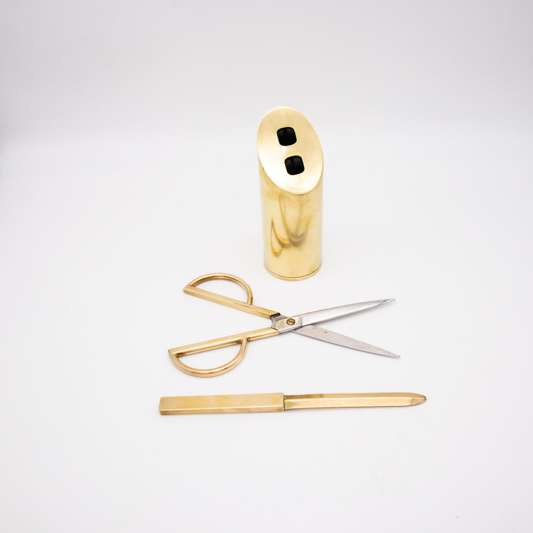 Vintage Messing Schreibtisch Set mit Schere und Brieföffner, arrangiert