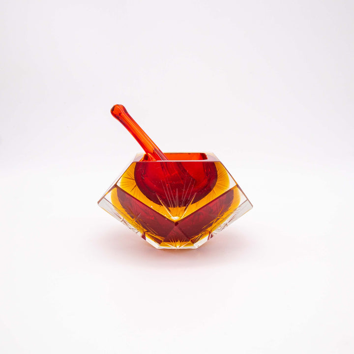 Vintage Rot Gelber Sommerso Murano Glasaschenbecher, Rückseite
