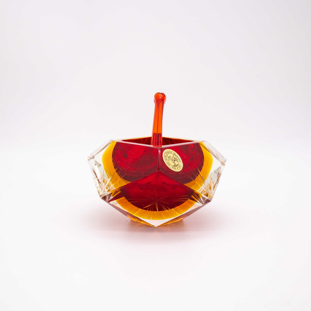 Vintage Rot Gelber Sommerso Murano Glasaschenbecher, Seitenansicht rechts
