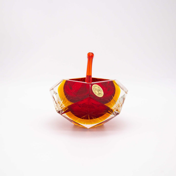 Vintage Rot Gelber Sommerso Murano Glasaschenbecher, Seitenansicht rechts