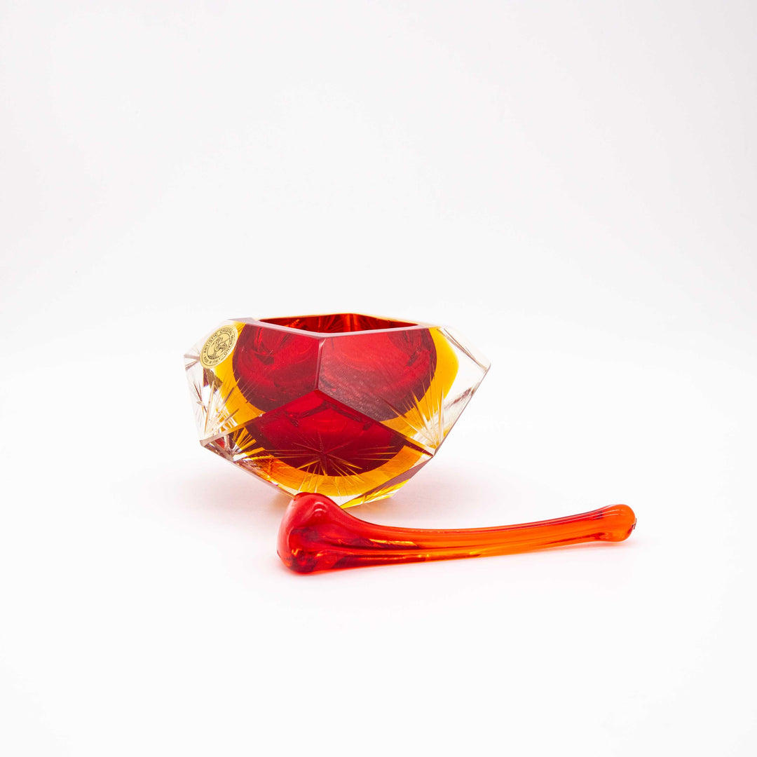 Vintage Rot Gelber Sommerso Murano Glasaschenbecher,  Stößel liegend