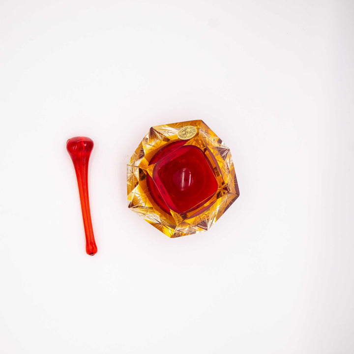 Vintage Rot Gelber Sommerso Murano Glasaschenbecher, Vogelperspektive