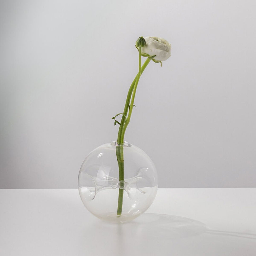 Space Age Glasvase, mit Blume