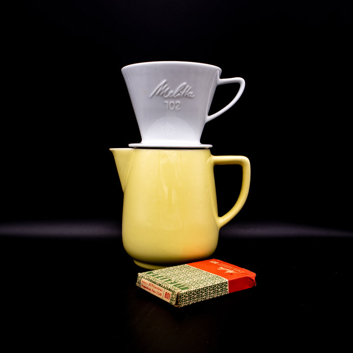 Gelbe Melitta Kaffeekanne Minden und Filter 102