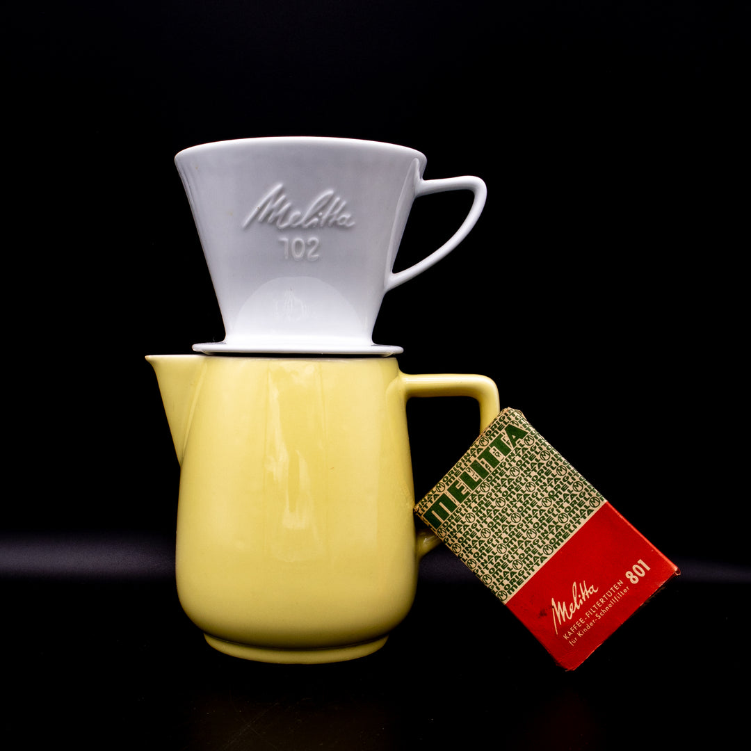 Gelbe Melitta Kaffeekanne Minden und Filter 102