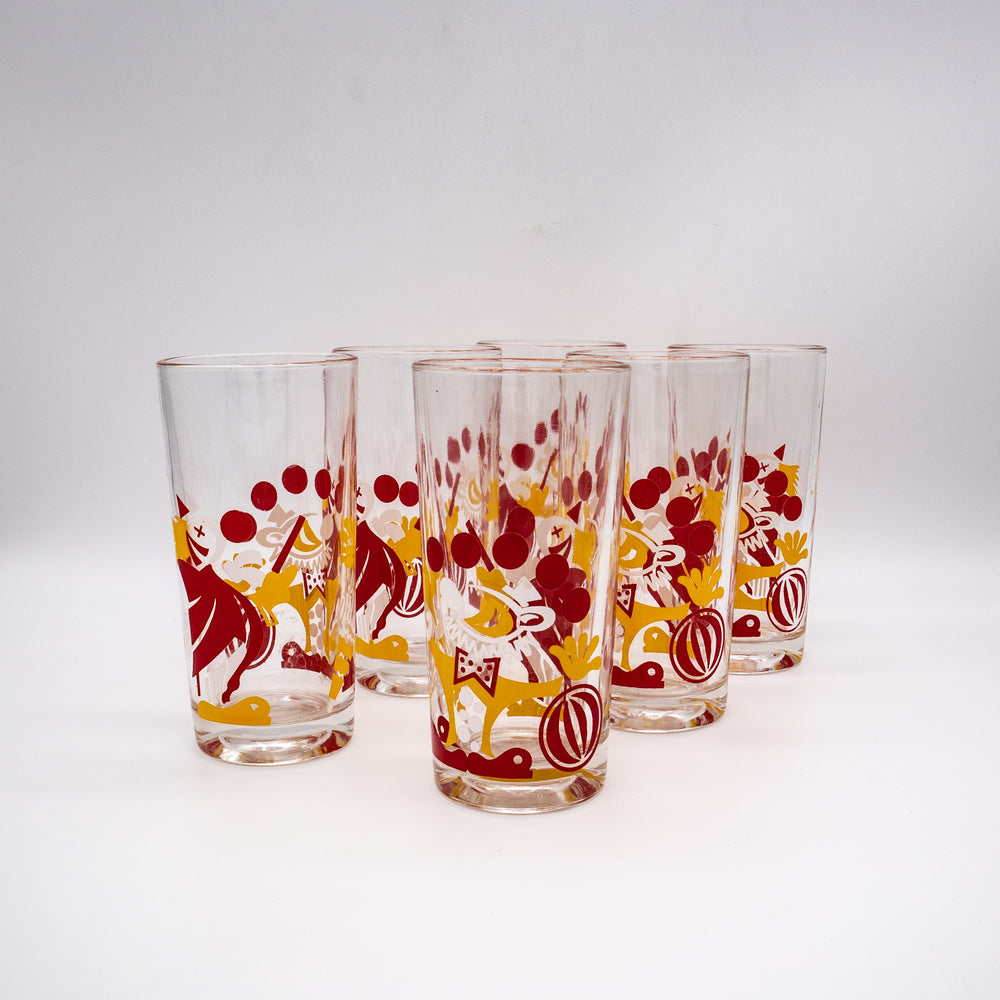 Saftgläser Set mit Clownmotiven, seitlich stehend