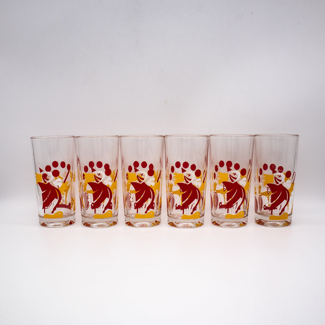 Saftgläser Set mit Clownmotiven, nebeneinander, Vorderseite