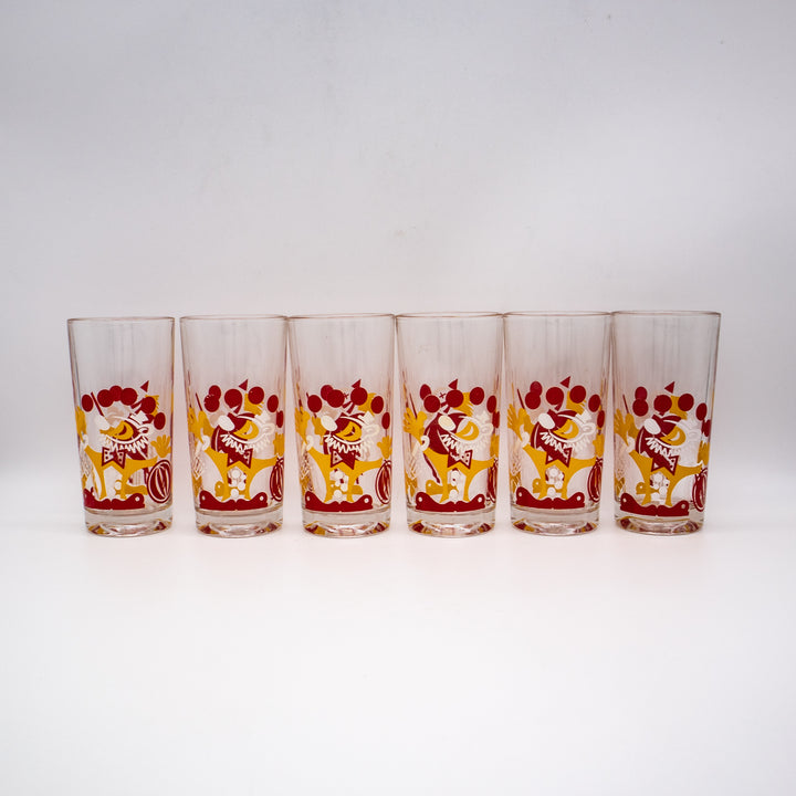Saftgläser Set mit Clownmotiven, nebeneinander, Rückseite