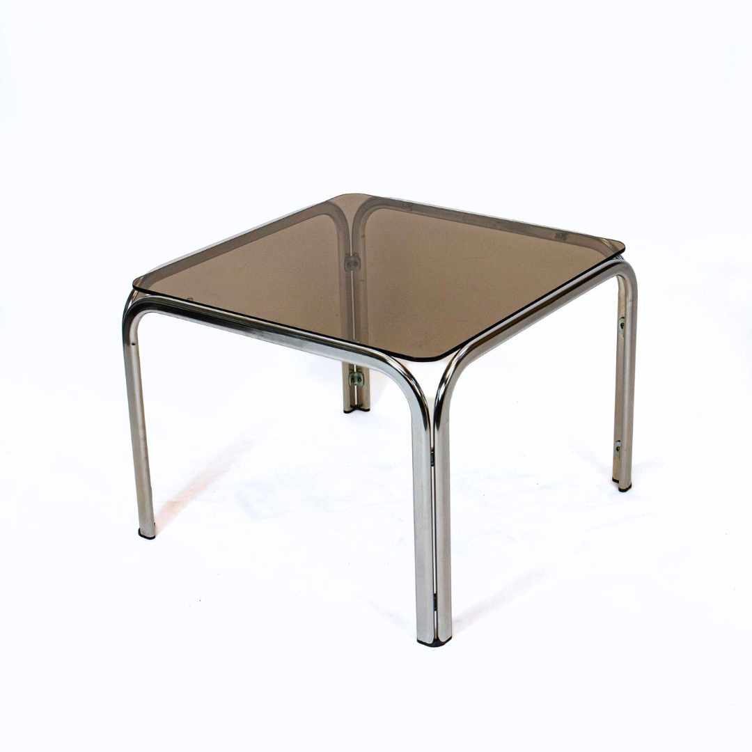 Chrome-plated Space Age coffee table with smoked glass top 