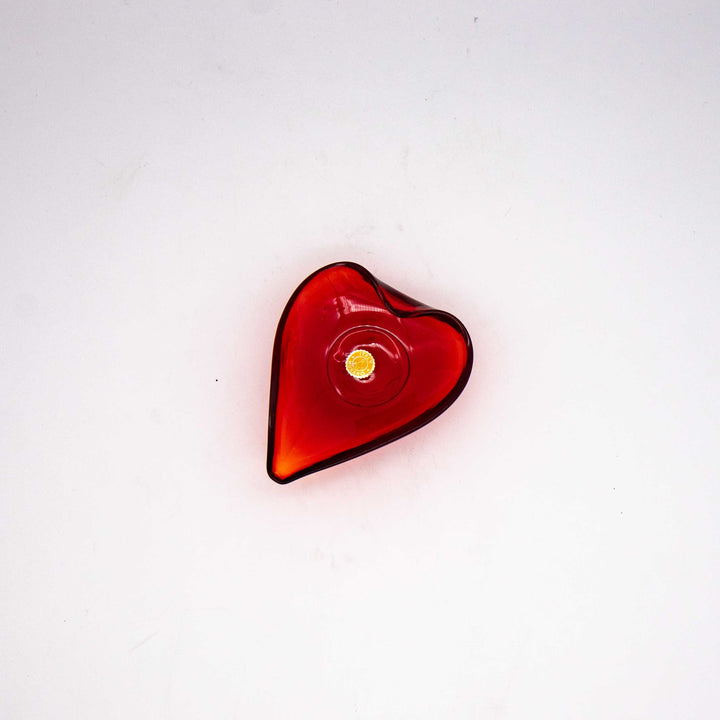 Kleine rote Murano Schale in Herzform, Vogelperspektive