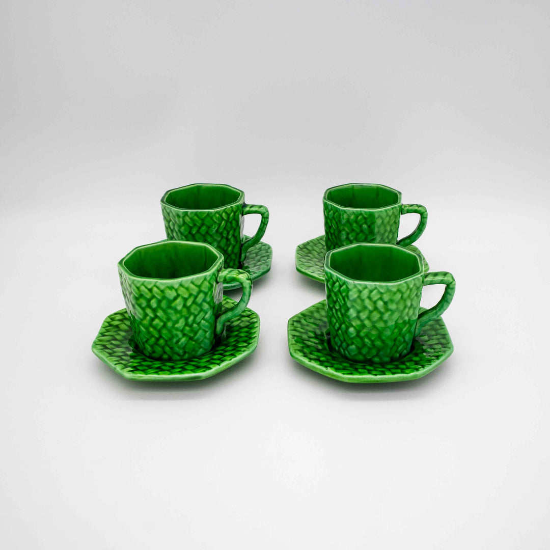 4er Set Tassen für Mokka in Tannengrün, Vorderseite