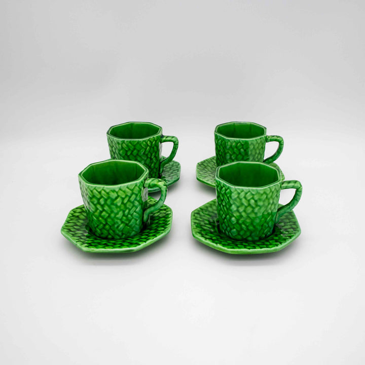 4er Set Tassen für Mokka in Tannengrün, Vorderseite
