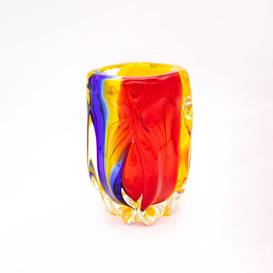 Kunstglasvase „Tricolore“, 1960er Jahre,  leicht schräg stehend