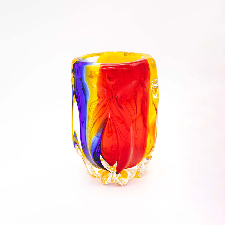 Kunstglasvase „Tricolore“, 1960er Jahre,  leicht schräg stehend