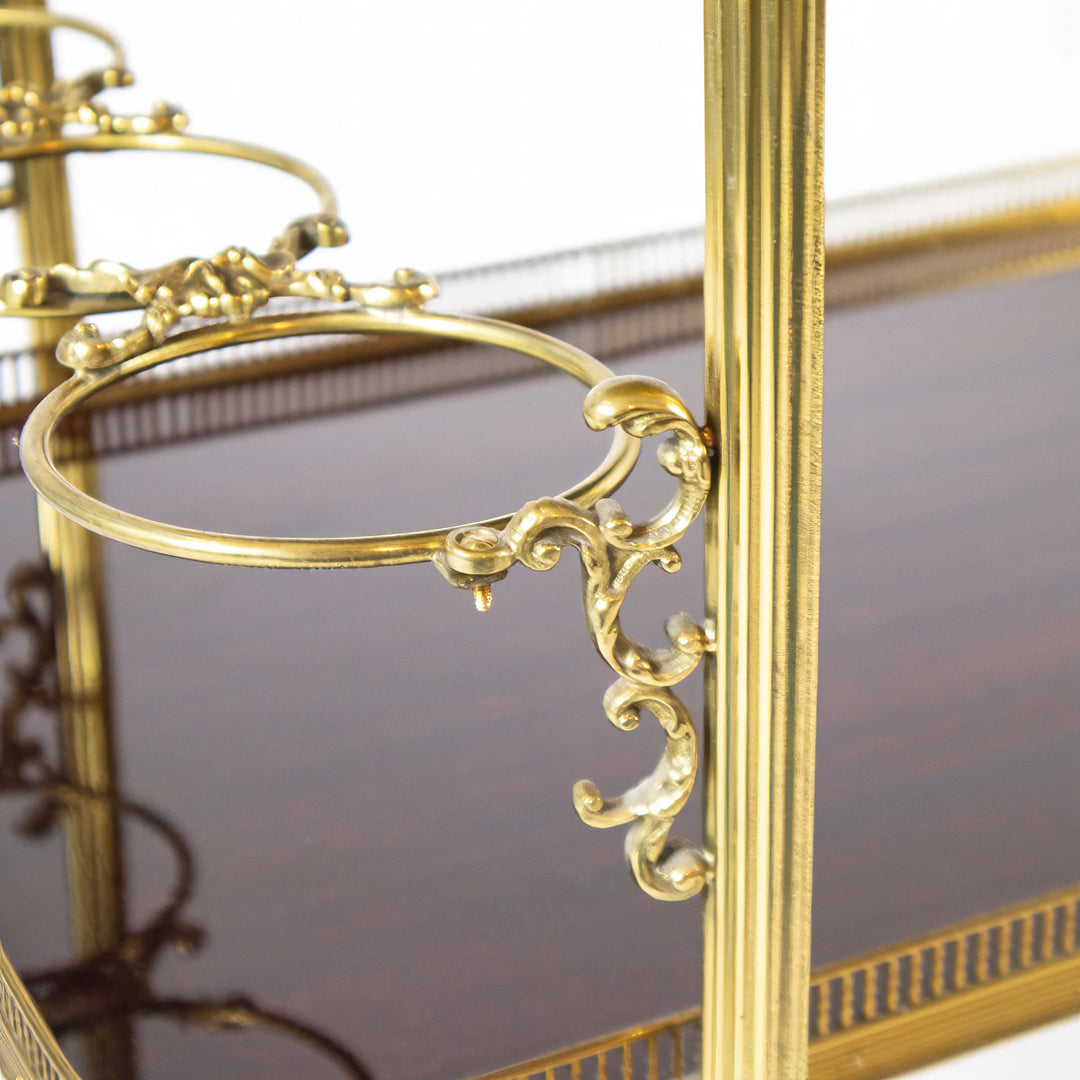 Messing Servierwagen mit abnehmbaren Tablett, Detailansicht Flaschenhalterung