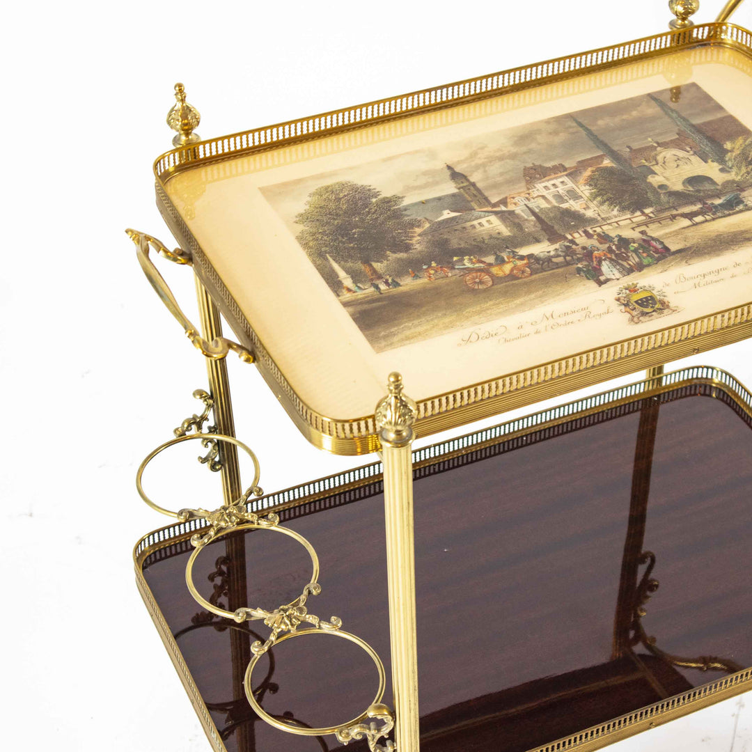 Messing Servierwagen mit abnehmbaren Tablett, Detailansicht Platten