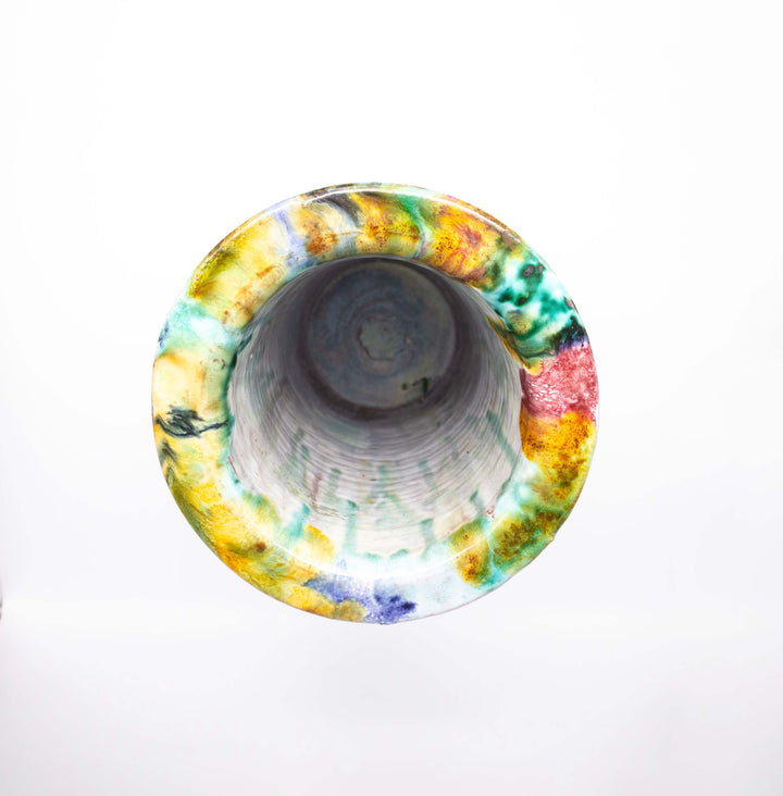 Monumentale Kunstkeramikvase mit umlaufendem Vogelrelief, Vogelperspektive