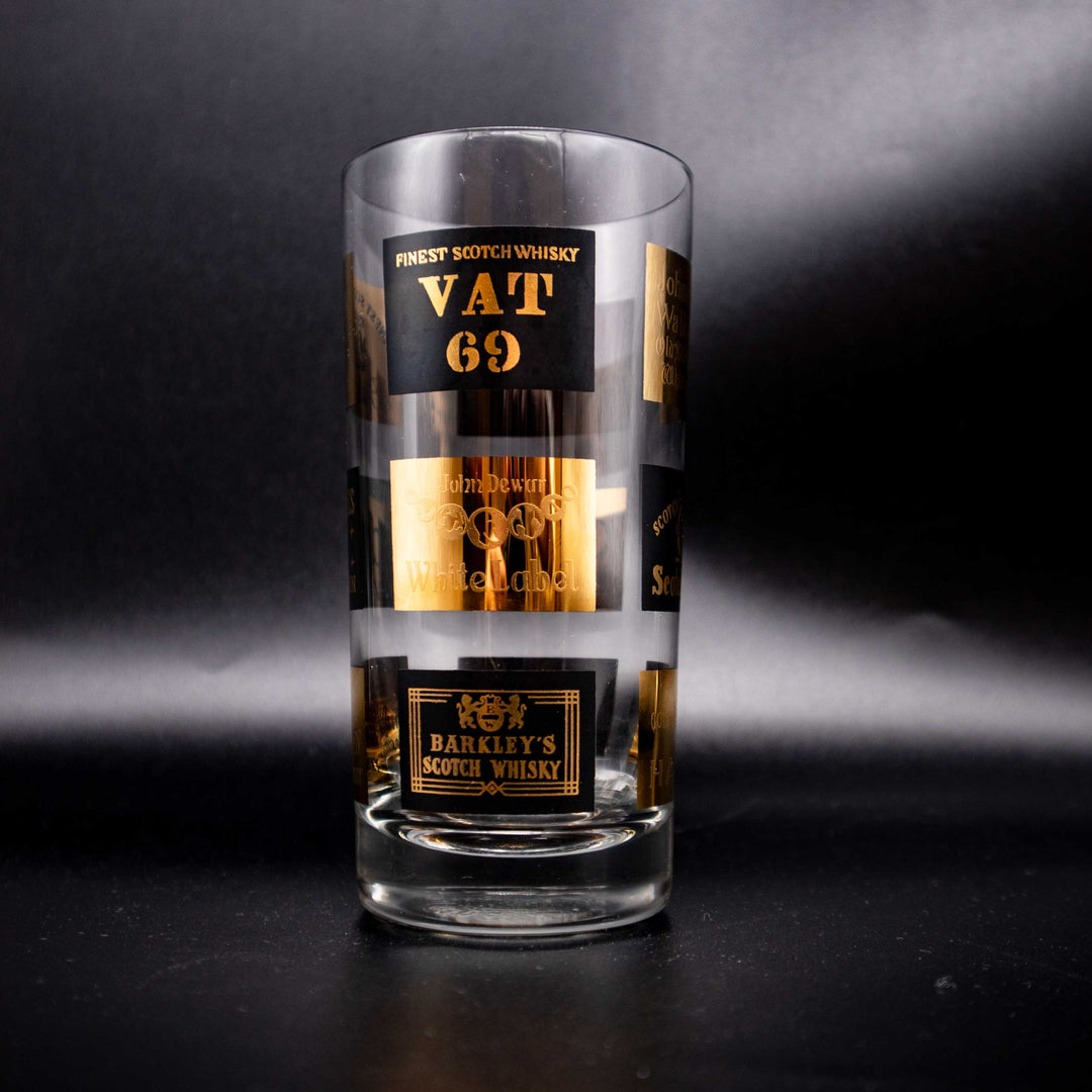 Set aus 6 Longdrinkgläser mit Schwarz-Gold Spirituosen-Dekor, Einzelansicht, Rückseite