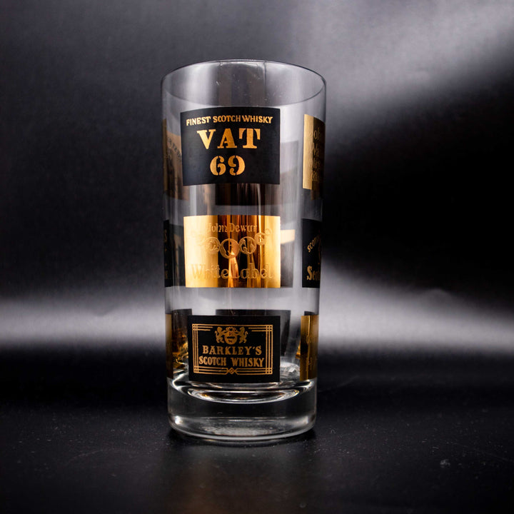 Set aus 6 Longdrinkgläser mit Schwarz-Gold Spirituosen-Dekor, Einzelansicht, Rückseite