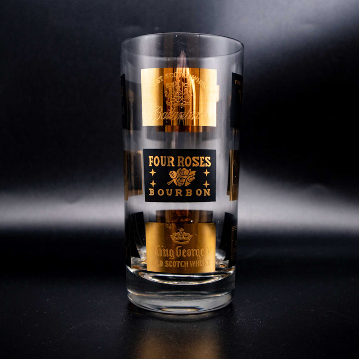 Set aus 6 Longdrinkgläser mit Schwarz-Gold Spirituosen-Dekor, Einzelansicht, Seitenansicht rechts