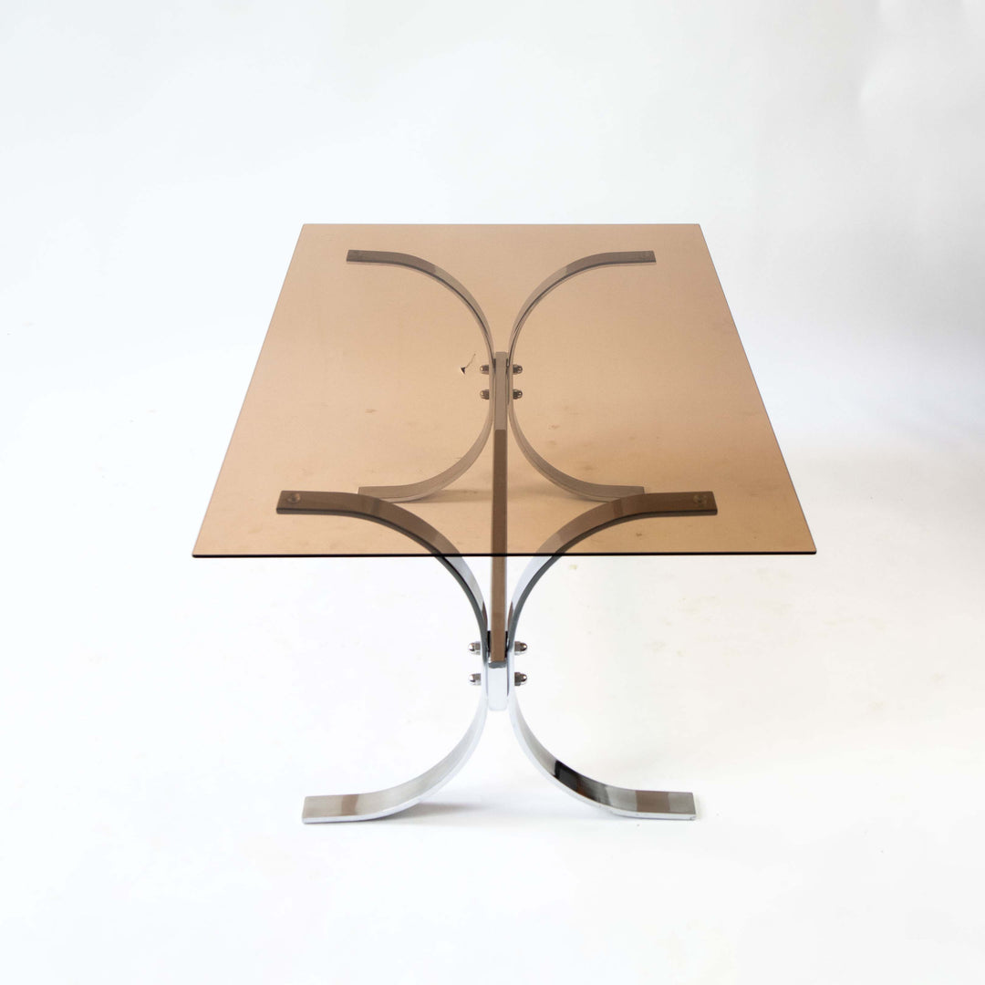 Space Age Couchtisch mit Chromgestell und Rauchglasplatte, Vogelperspektive