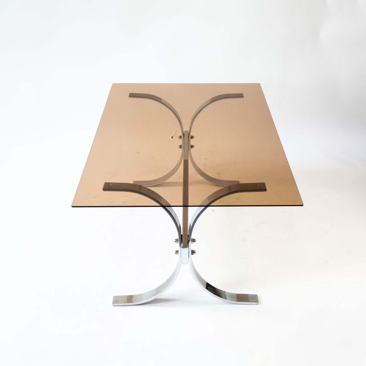 Space Age Couchtisch mit Chromgestell und Rauchglasplatte, Vogelperspektive