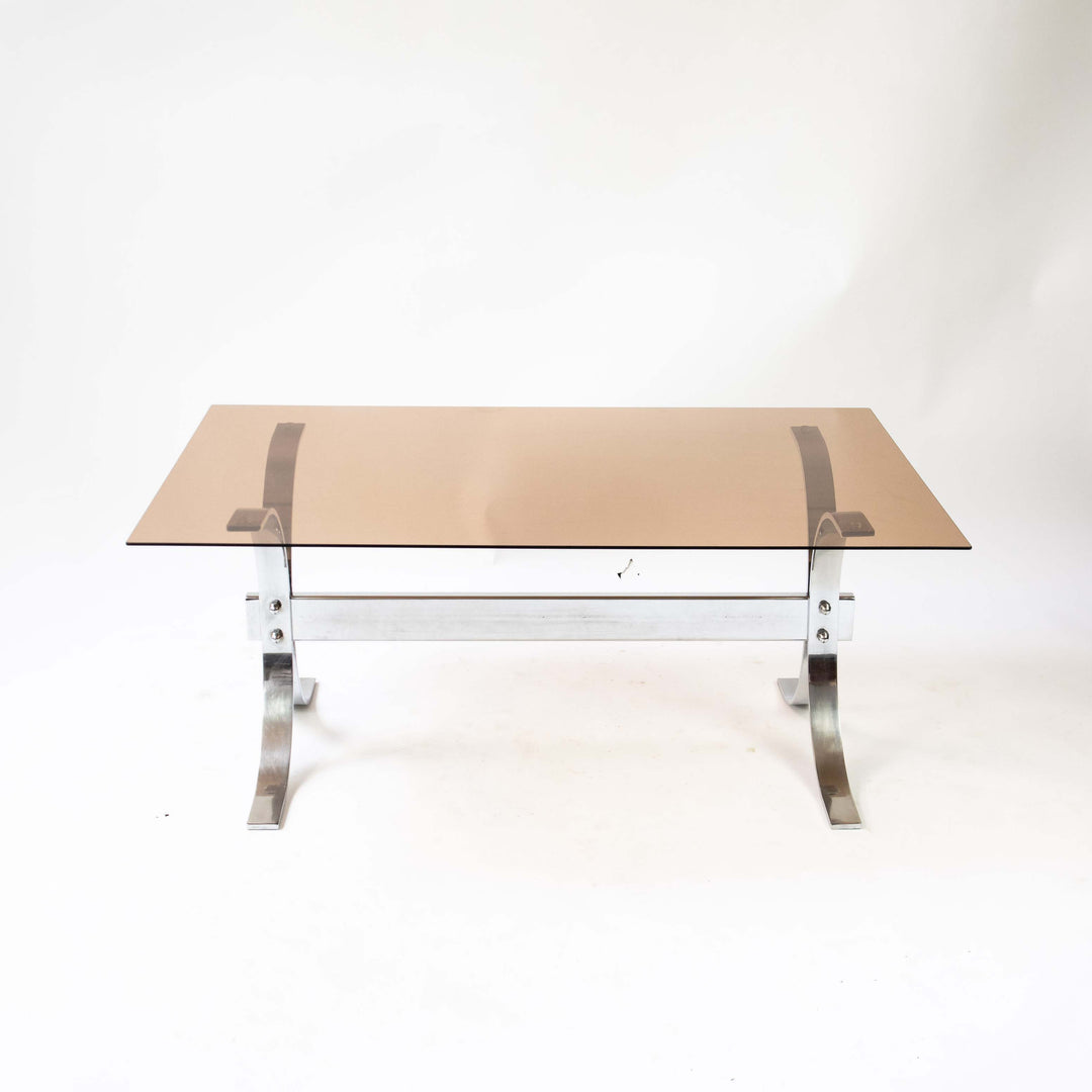 Space Age Couchtisch mit Chromgestell und Rauchglasplatte, Vorderseite