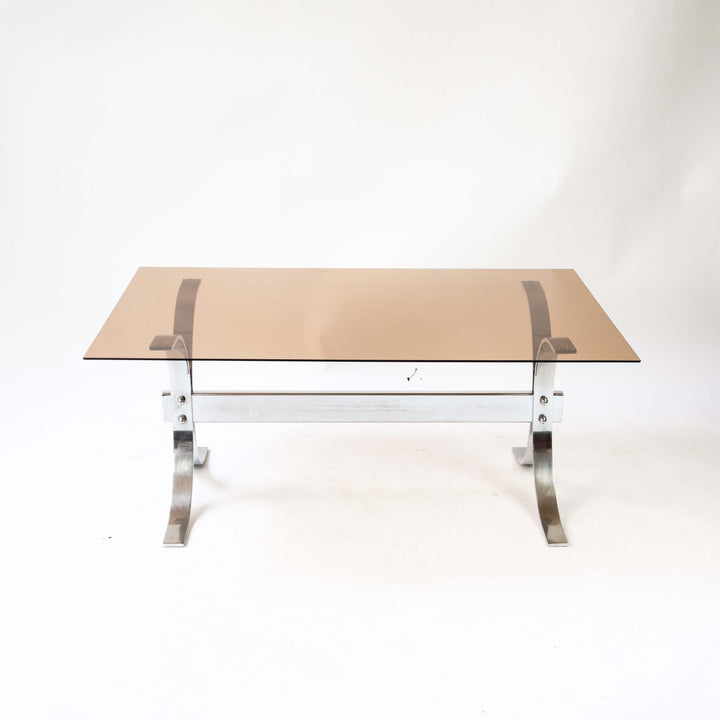 Space Age Couchtisch mit Chromgestell und Rauchglasplatte, Vorderseite