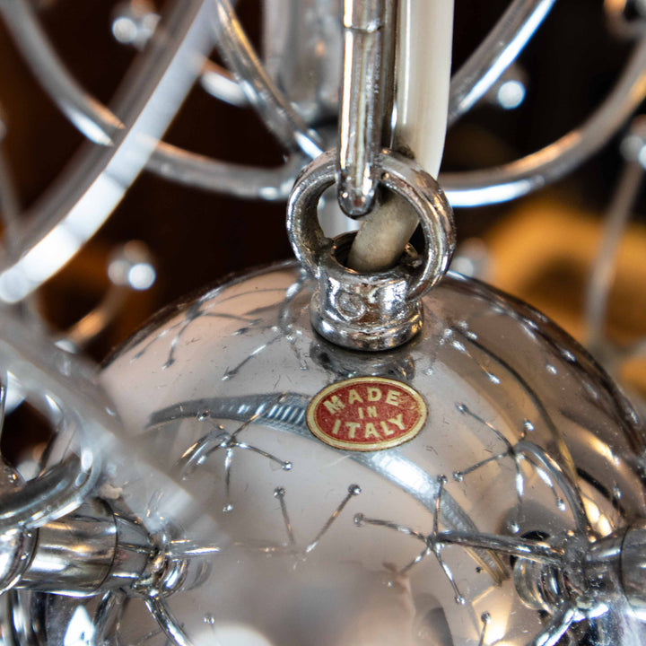 Space Age Sputnik „Dandelion“ Pendelleuchte von Gaetano Sciolari, Detailansicht Etikette