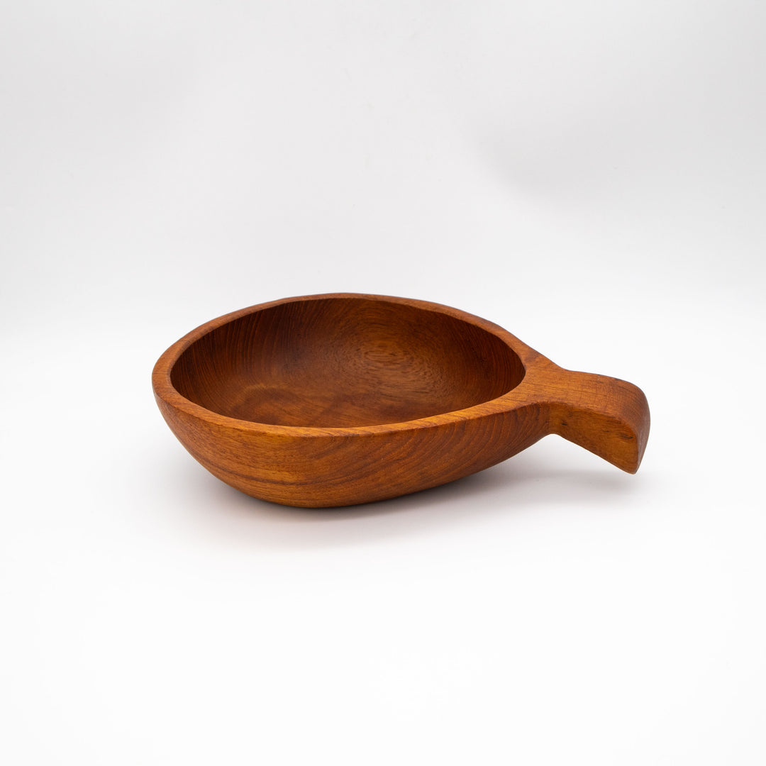 Teak Schale mit Griff, Seitenansicht links