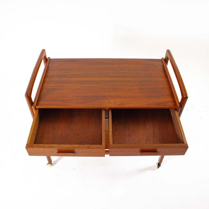 Teak Servierwagen von Arrebo Møbler, mit geöffneten Schubladen