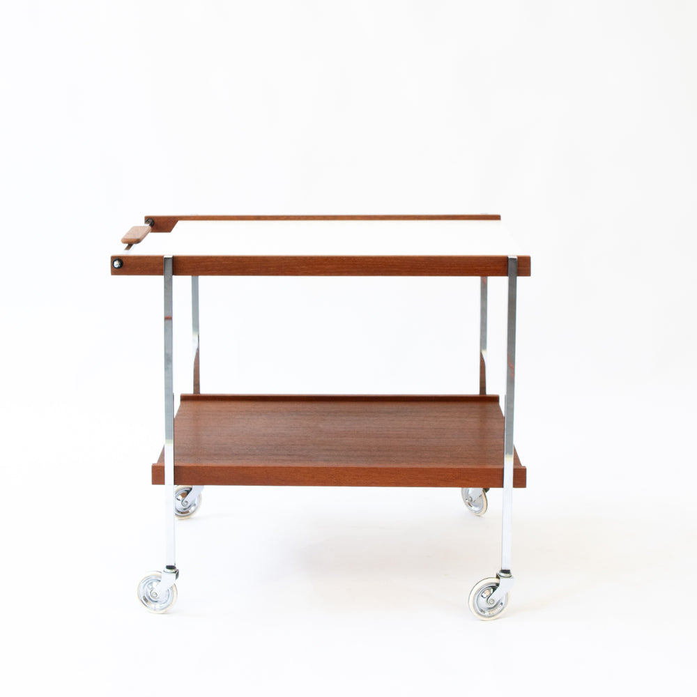 Teak und Chrom Servierwagen, 1960er, Seitenansicht links