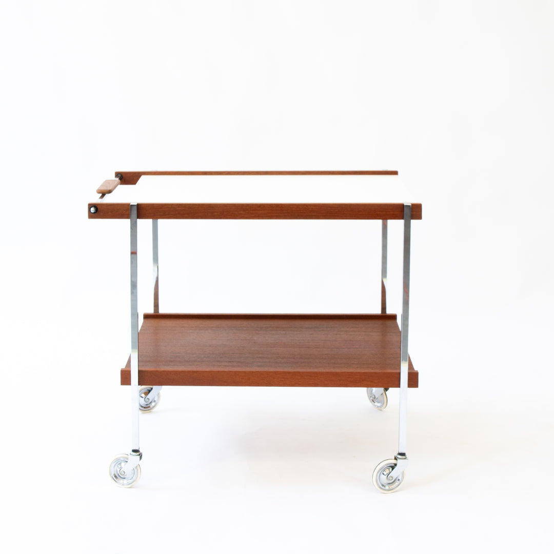 Teak und Chrom Servierwagen, 1960er, Seitenansicht links
