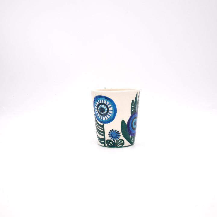 Vintage 4-teiliges Frühstücksset aus Keramik mit floralem Muster, Becher Rückseite