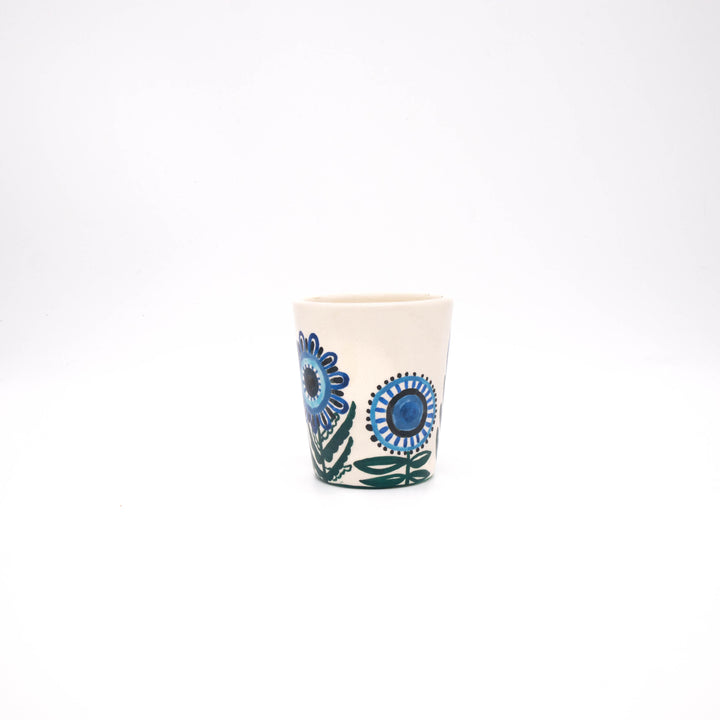 Vintage 4-teiliges Frühstücksset aus Keramik mit floralem Muster, Becher Vorderseite