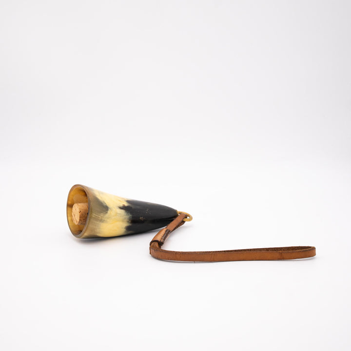 Vintage Carl Auböck Flaschenverschluss aus Horn, Leder & Kork, liegend