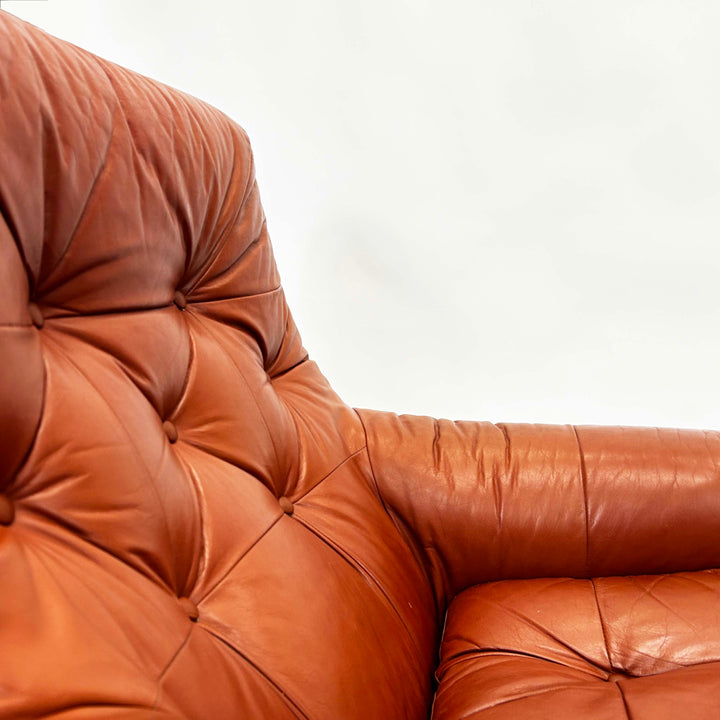 Vintage Cognacfarbener Leder Lounge Sessel, Detailansicht Leder