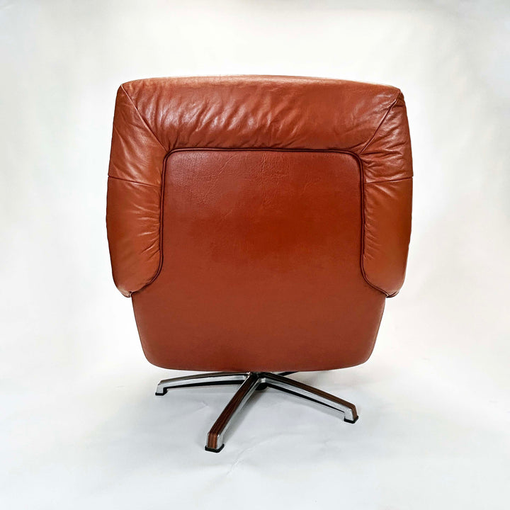 Vintage Cognacfarbener Leder Lounge Sessel Rückseite