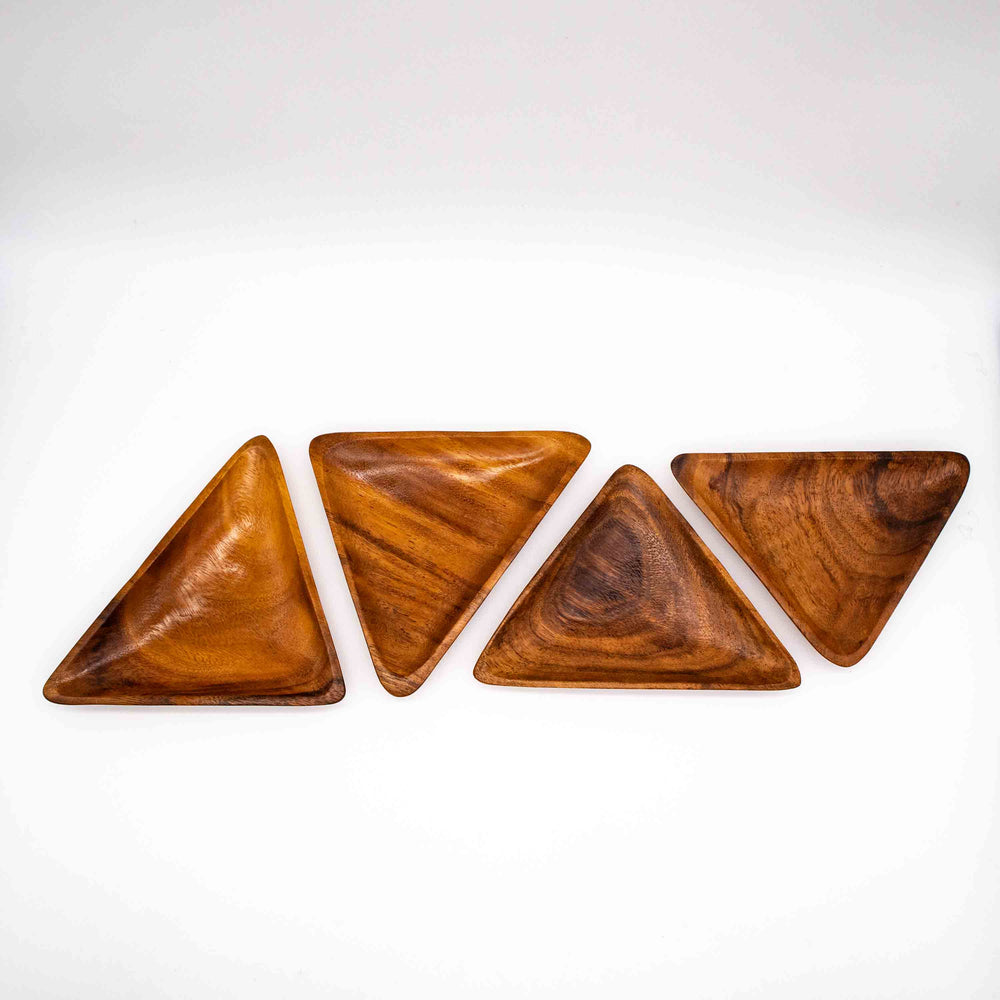 Vintage Dreieckiges Teakholz Schalen Set, Vogelperspektive