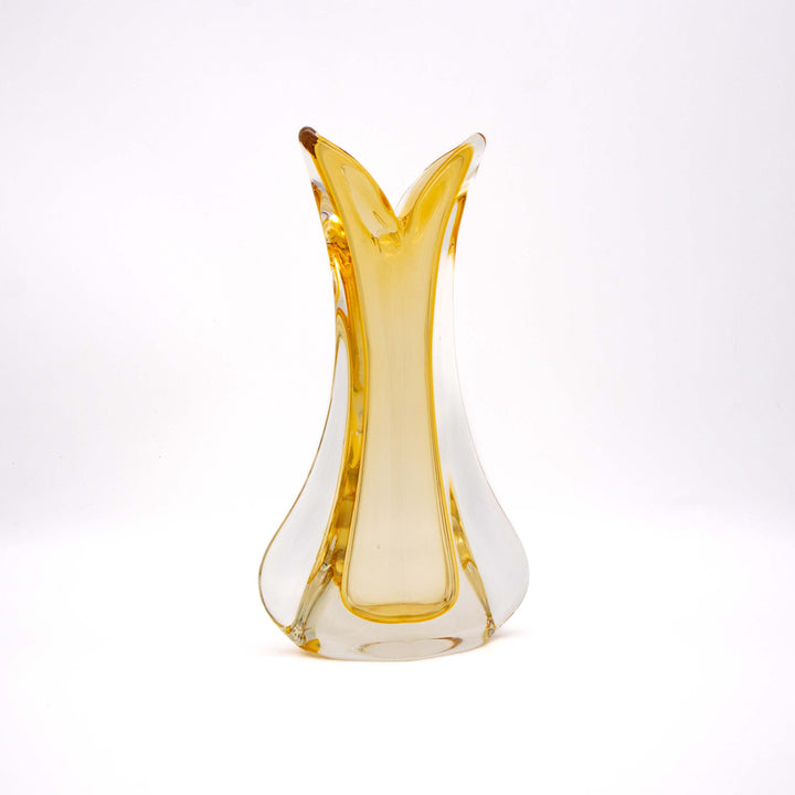 Vintage Gelbe Murano Sommerso Vase, leicht schräg stehend