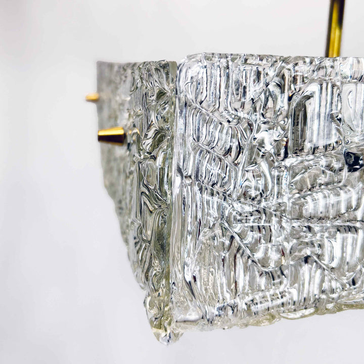 Vintage Quadratischer Eisglasluster von J.T. Kalmar, Detailansicht Glas