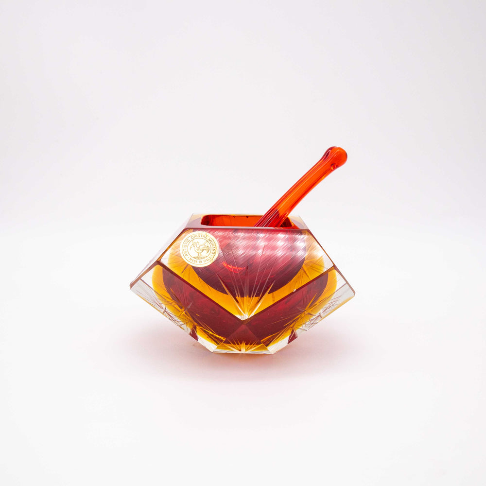 Vintage Rot Gelber Sommerso Murano Glasaschenbecher, Vorderseite