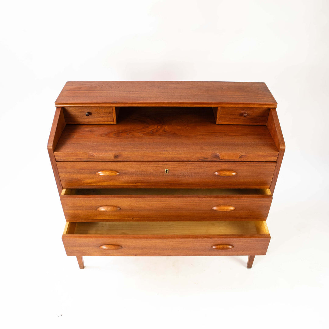 Vintage Teak Sekretär von Børge Lerche für Riis-Antonsen Møbelfabrik, Vorderseite mit ausgezogenen Schubladen