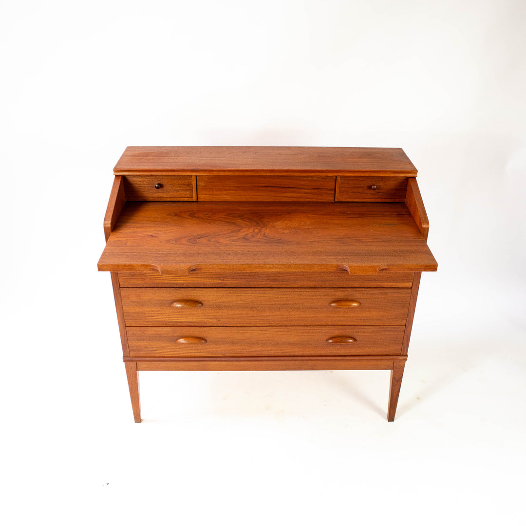 Vintage Teak Sekretär von Børge Lerche für Riis-Antonsen Møbelfabrik, Vorderseite mit ausgezogener Platte
